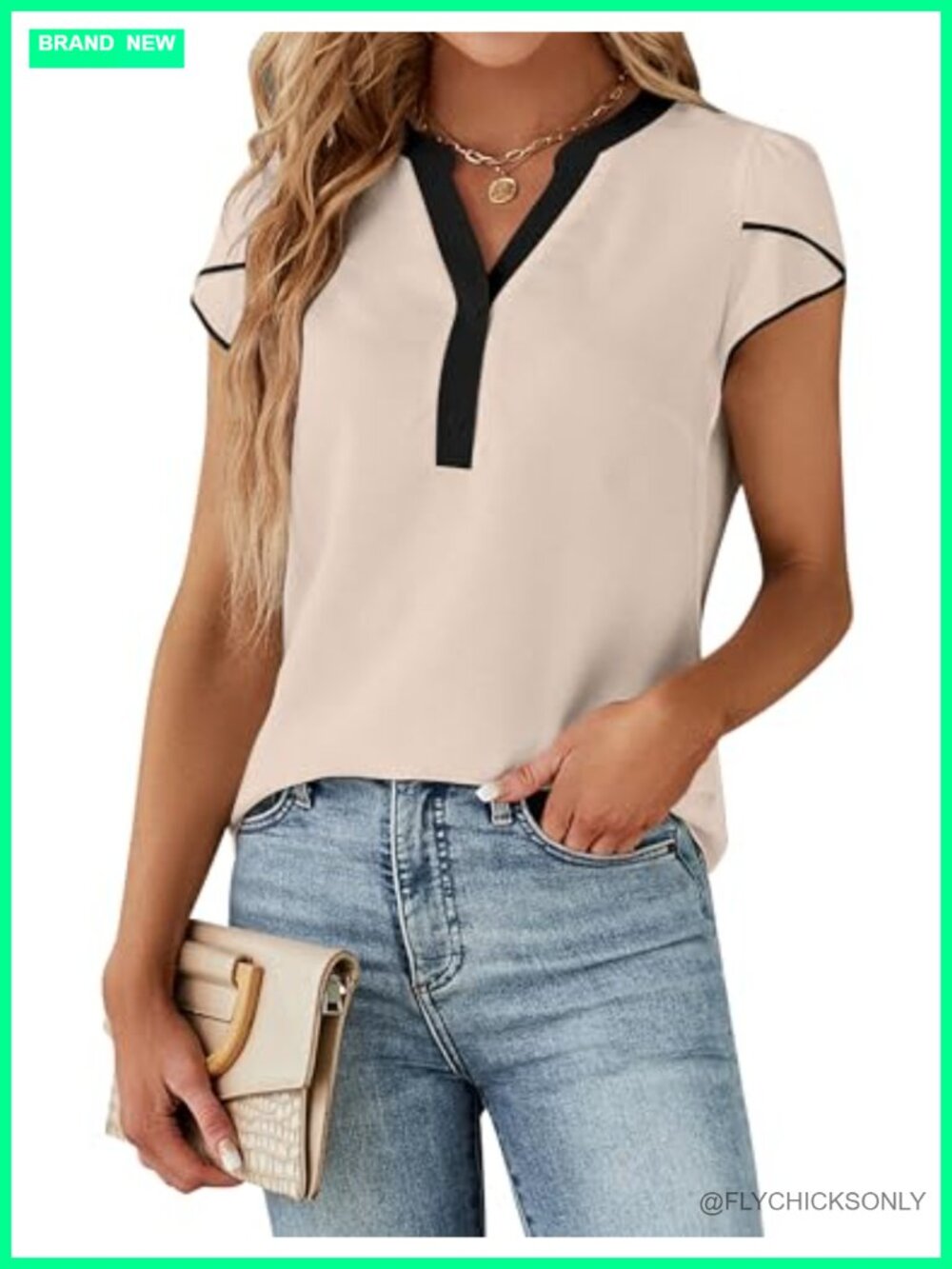 Women's Short Sleeve Blouse V-Neck Button Front Work Top